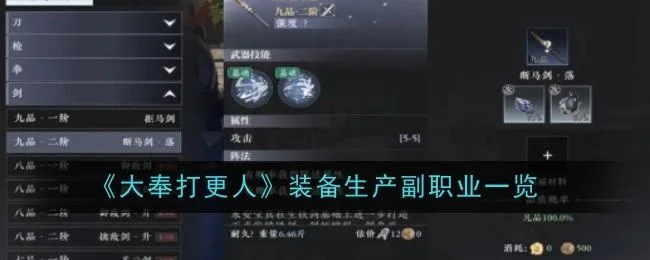 大奉打更人装备生产副职业有哪些