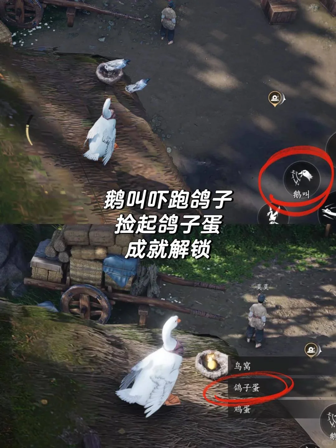 鹅形态使用鹅叫驱散其他鹅后拾取鹅子蛋的界面参照