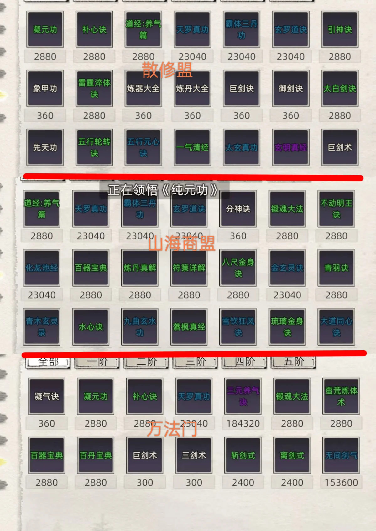 修仙家族模拟器2各宗门功法大全 修仙家族模拟器2各宗门功法大全