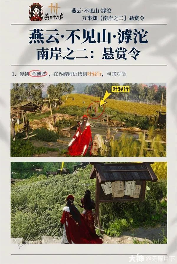 滹沱南岸万事知悬赏令的田野场景与 NPC 位置参照
